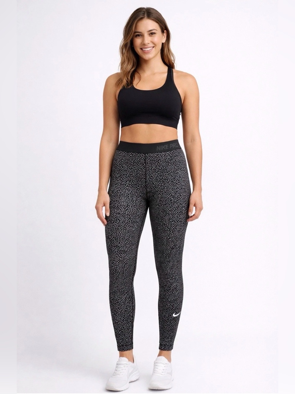 Nike Pro Dri-FIT Polka Dot Leggings Women’s Size M Black White
